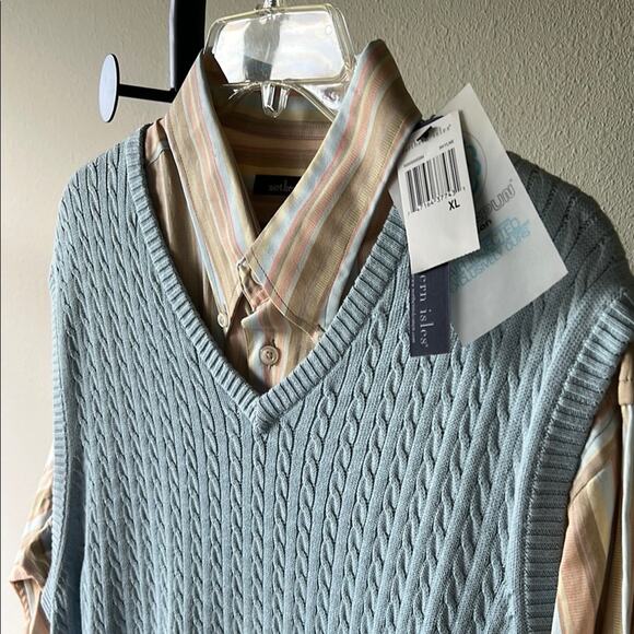 NWT Northern Isles Light Blue Cable Knit Sweater Vest and L/S Shirt - XL - Picture 6 of 9